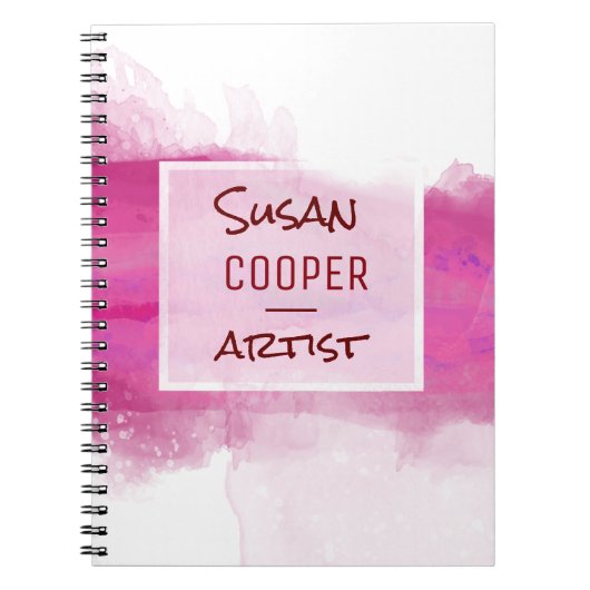 深紅色水彩画ブラシストロークおよびばら色のDesig ノートブック (正面)