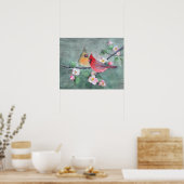 深紅色&アップルフラワーズバイシャロンシャーペ ポスター (キッチン)