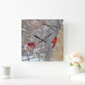 深紅色 スクエア壁時計 (ホーム)