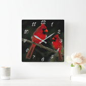 深紅色 スクエア壁時計 (ホーム)