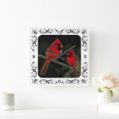 深紅色 スクエア壁時計 (ホーム)