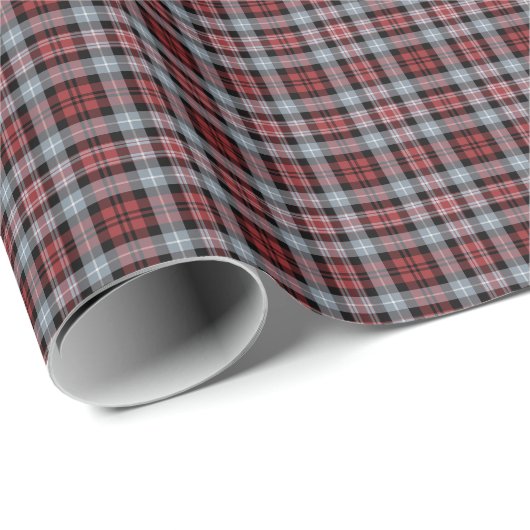 深紅色、灰色および黒くスポーティな格子縞 ラッピングペーパー (ロールコーナー)