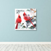 深紅色Snowy Tree a Customizable Christmas キャンバスプリント (インサイチュ (ウッドフロア))