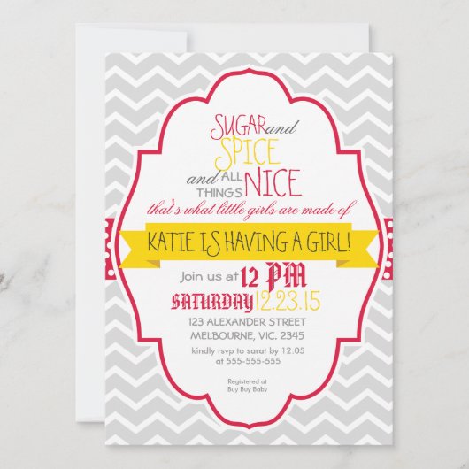 深紅金ゴールドのベビーシャワー 招待状 (正面)