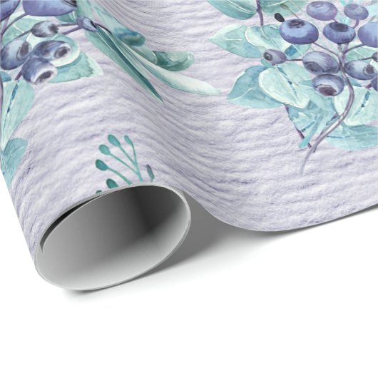 深紫色に青い実と青い輝く羽根 ラッピングペーパー (ロールコーナー)