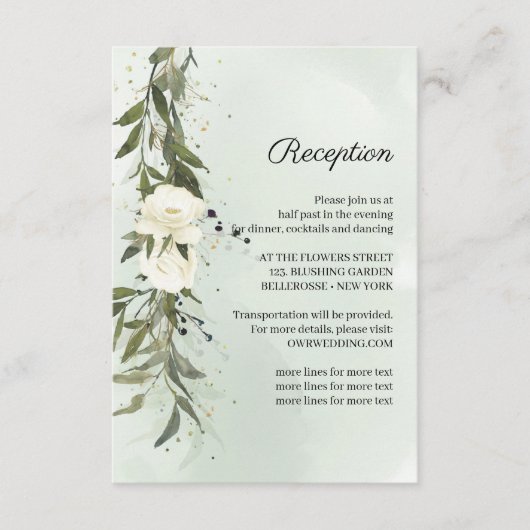 深緑の花輪 白いバラ 結婚式の披露宴 エンクロージャーカード (正面)