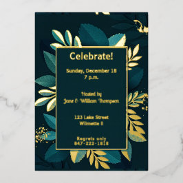 深緑の葉の金箔 箔招待状