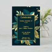 深緑の葉の金箔 箔招待状 (立ち正面)