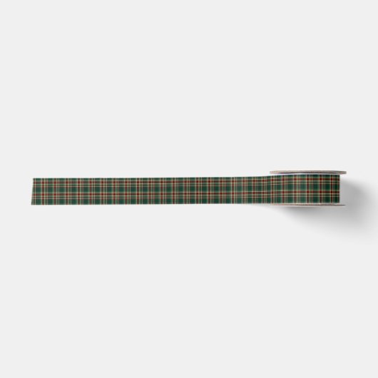 深緑色およびあずき色のクリスマスの格子縞パターン サテンリボン (正面)