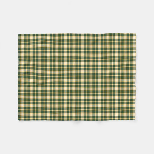 深緑色および金ゴールドのスポーティな格子縞パターン フリースブランケット (正面(横))