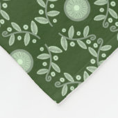 深緑色のアステカな葉パターン毛布 フリースブランケット (角)