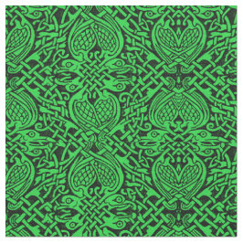 深緑色のケルト族の鳥の織り方 ファブリック