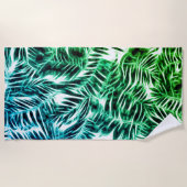 深緑色のシュロの葉パターン、ジャングルのテーマ2 ビーチタオル (正面)