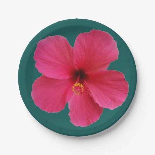 深緑色のピンクの花 ペーパープレート (正面)