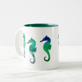 深緑色の水彩画のタツノオトシゴ ツートーンマグカップ (正面左)