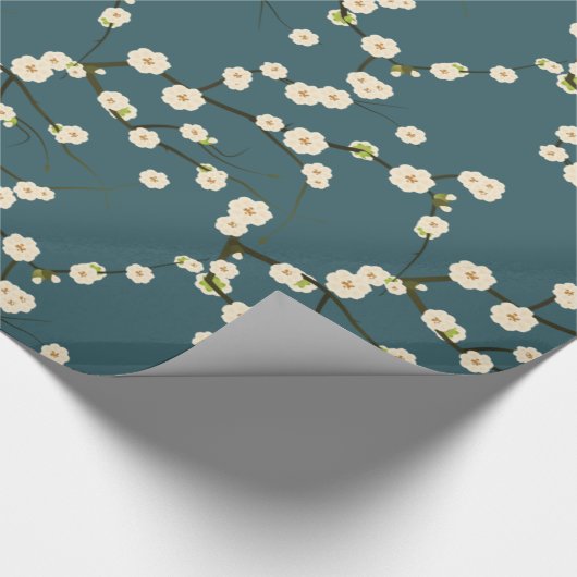 深緑色の白く日本のな桜 ラッピングペーパー (角)