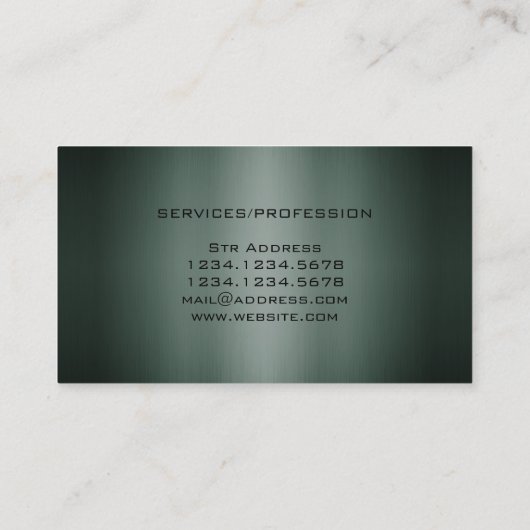 深緑色の金属輝やきのプレートのスタイル 名刺 (裏面)