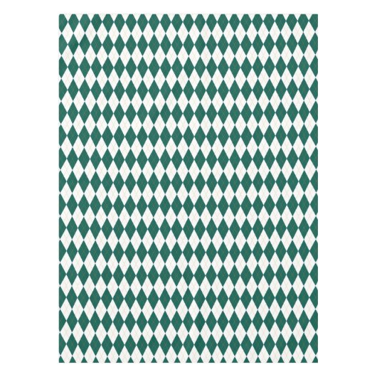 深緑色の|の金ゴールド|の白いダイヤモンドのアーガイルパターン テーブルクロス (正面)