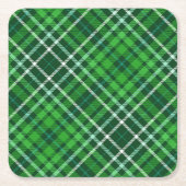 深緑色及び深緑色の格子縞パターン スクエアペーパーコースター (正面)