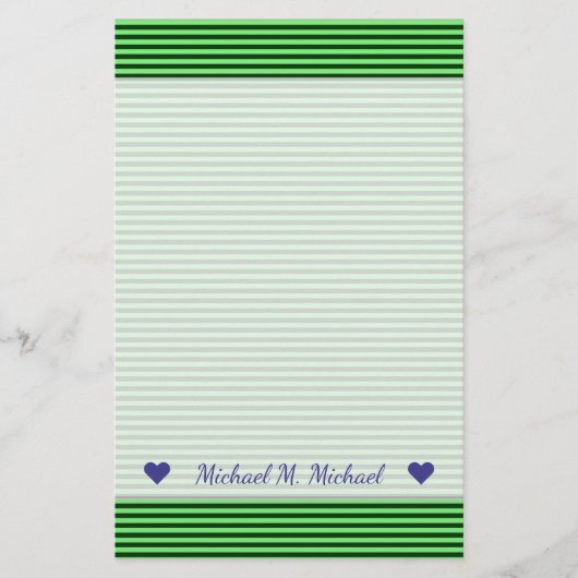 深緑色及び薄緑のストライプかラインパターン 便箋 (正面)