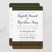 深緑色及び赤いタータンチェック/格子縞の結婚式招待状 招待状 (正面/裏面)