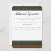 深緑色及び赤いタータンチェック/格子縞の結婚式招待状 招待状 (裏面)