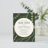 深緑色及び金ゴールドの群葉のブライダルシャワー インビテーションポストカード (スタンド正面)