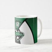 深緑色、白くおよび黒いバレーボールのデザイン コーヒーマグカップ (正面右)