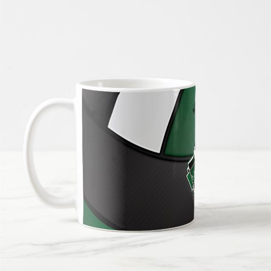 深緑色、白くおよび黒いバレーボールのデザイン コーヒーマグカップ (左)