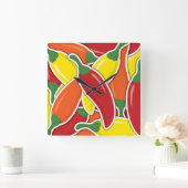 混ファンキー合唐辛子 スクエア壁時計 (ホーム)