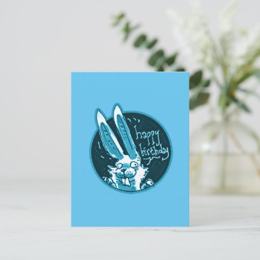 混乱しおもしろいたウサギはハッピーバースデー漫画 ポストカード (スタンド正面)