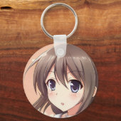 混乱したアニメの女の子の茶色の髪の青い目のマンガ キーホルダー (正面)