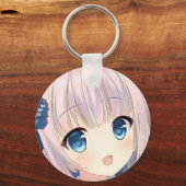 混乱したスマイルアニメの女の子ピンクの髪の海の青い目 キーホルダー (正面)