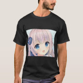 混乱したスマイルアニメの女の子ピンクの髪の海の青い目 Tシャツ (正面)
