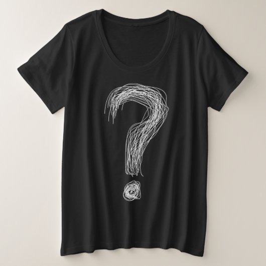 混乱した落書きの疑問符のカオスと過剰思考 プラスサイズTシャツ (デザイン正面)