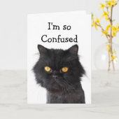 混乱した黒ペルシャ猫ハッピーバースデー カード (黄色い花)