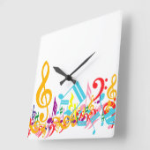 混乱カラフルした音符 スクエア壁時計 (傾斜)
