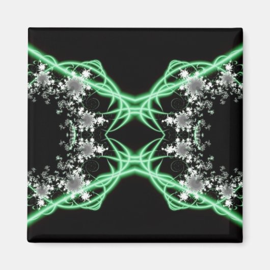 混乱 |緑と白のフラクタルアート マグネット (正面)