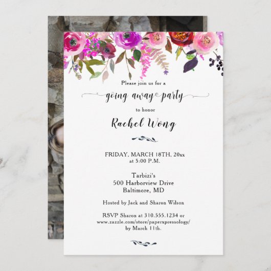 混合かわいらしフローラ移動の行くパーティー遠くに写真 招待状 (正面/裏面)