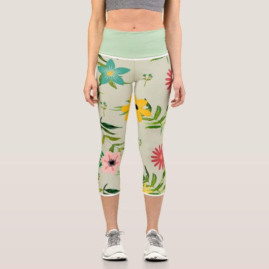 混合かわいらし花と色 カプリレギンス (正面)