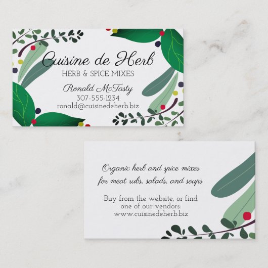混合されたハーブのスパイスのシェフのケイタリングビジネスカード 名刺 (正面/裏面)
