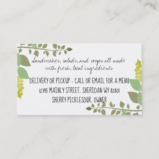 混合されたハーブの料理用のシェフのケイタリングビジネスカード 名刺 (裏面)