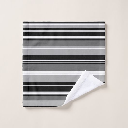 混合された縞模様の白黒の灰色 バスタオルセット (ウォッシュタオル)
