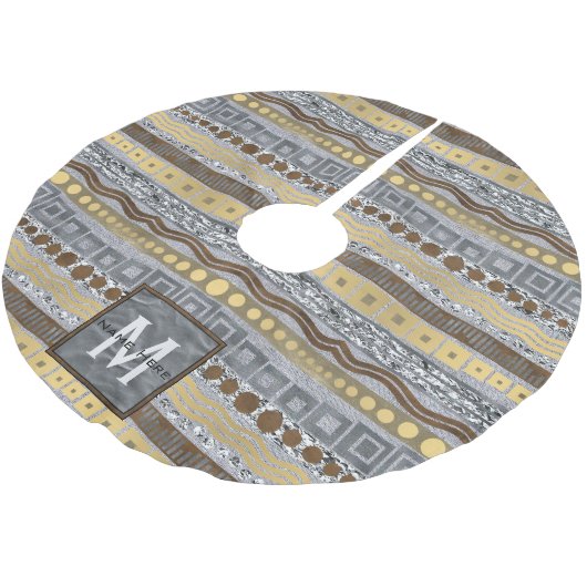 混合された金属のモノグラムのクリスマスの魅力的な輝き ブラッシュドポリエステルツリースカート (アングル)