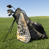 混合はっきりしたアニマルプリントと金ゴールドアクセント ゴルフタオル (グリーン)