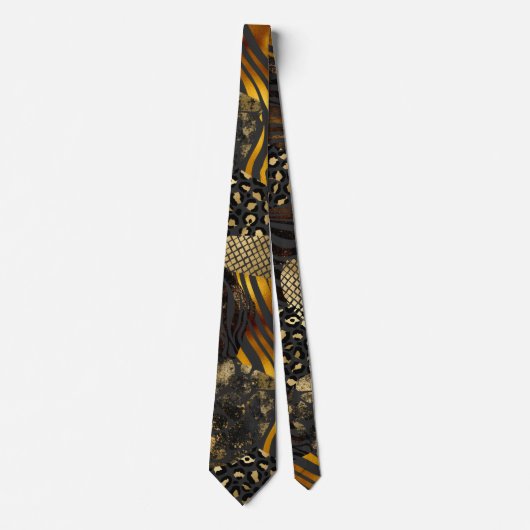 混合はっきりしたアニマルプリントと金ゴールドアクセント ネクタイ (正面)