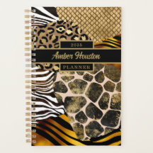 混合はっきりしたアニマルプリントと金ゴールドアクセント