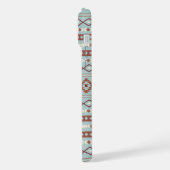 混合アステカモチーフ柄ラストクリームブルー iPhoneケース (左側面)