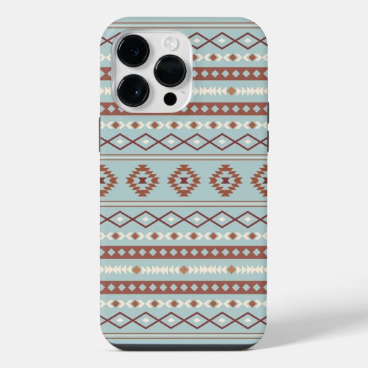 混合アステカモチーフ柄ラストクリームブルー iPhoneケース (裏面)