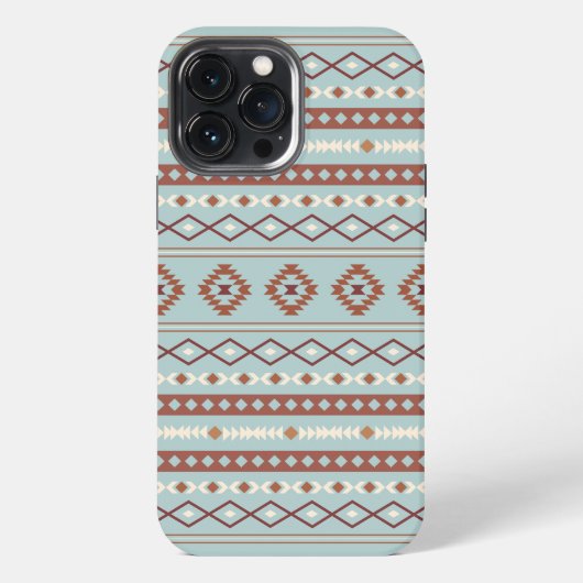 混合アステカモチーフ柄ラストクリームブルー iPhoneケース (裏面)